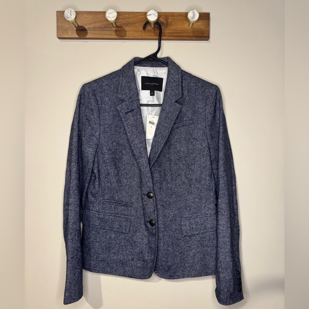 Banana Republic Navy Tweed Academy Blazer